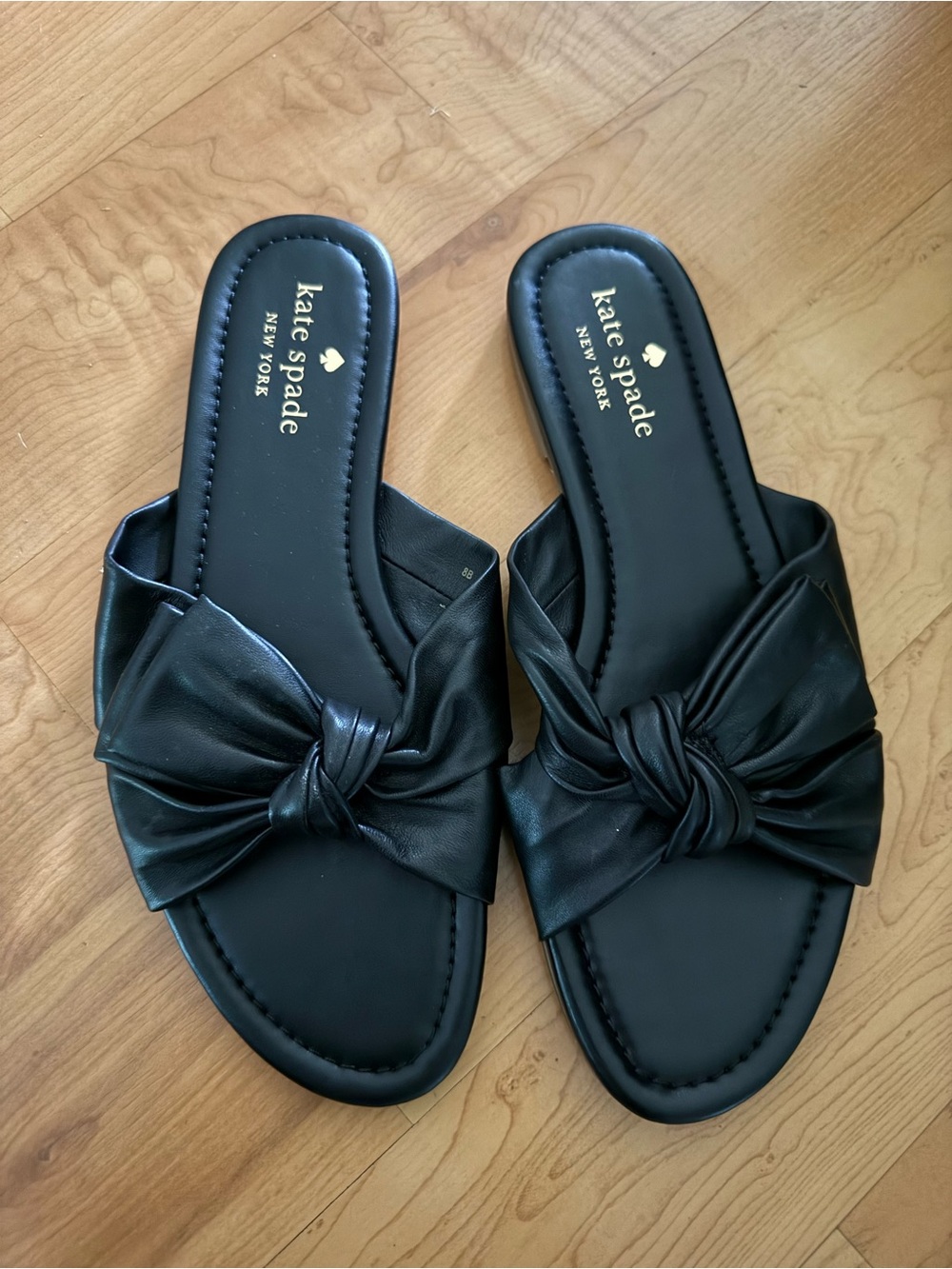 kate spade Black Knotted Leather Slide Sandals